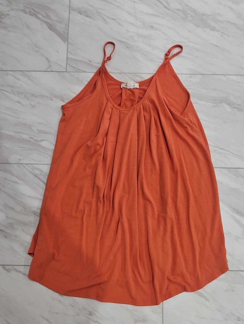 Womens Orange Sleeveless Pleated Dress